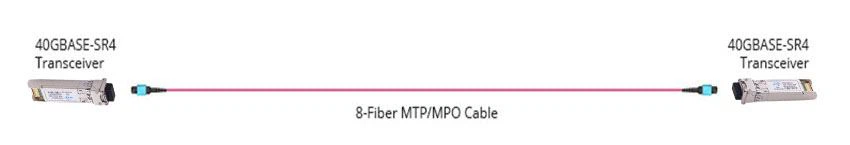 8-core to 8-core fiber connection for 40G-40G